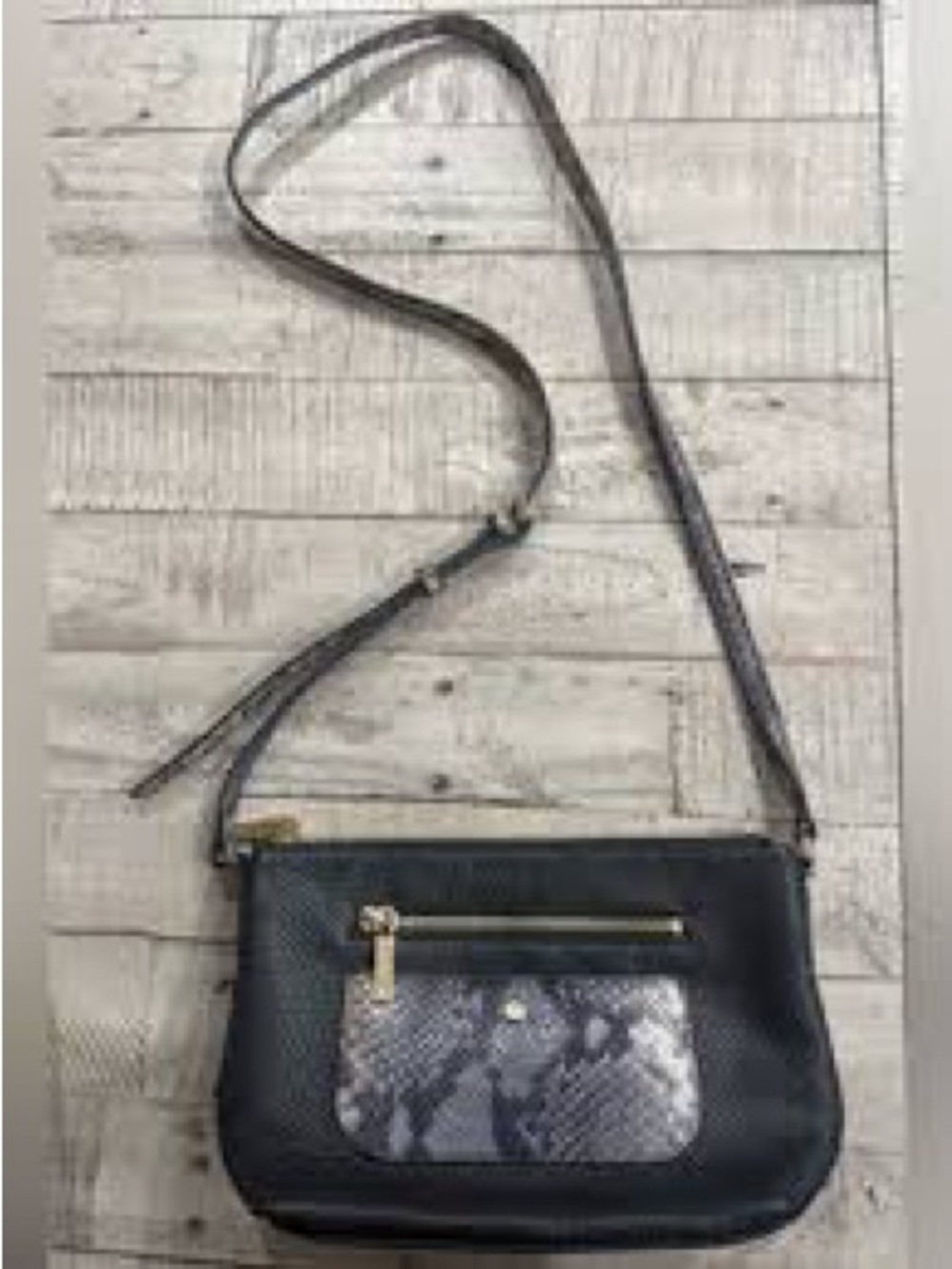 Gili east west Women's Black Crossbody Bag with Snake-Print Accent